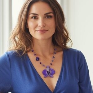 #297 HAND CRAFTED Necklace handcrafted handmade Orchid Resin Glass Beads Purple